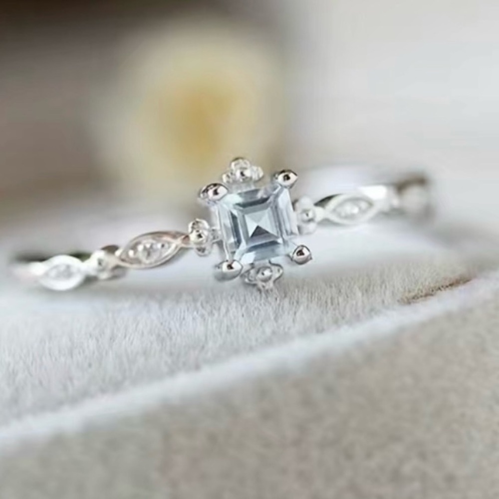 NEW Dainty Delicate Sterling Silver Ring with Aqua Stone